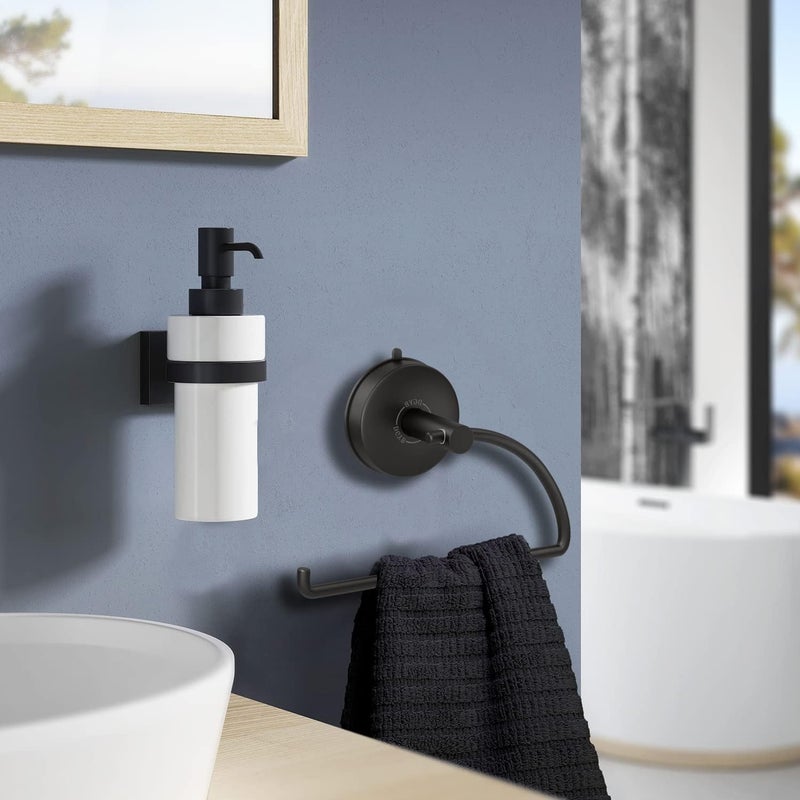 DGYB Suction Cup Hand Towel Ring Black Hand Towel Holder for Bathroom Wall SUS 304 Stainless Steel Kitchen Towel Hanger - Image 3